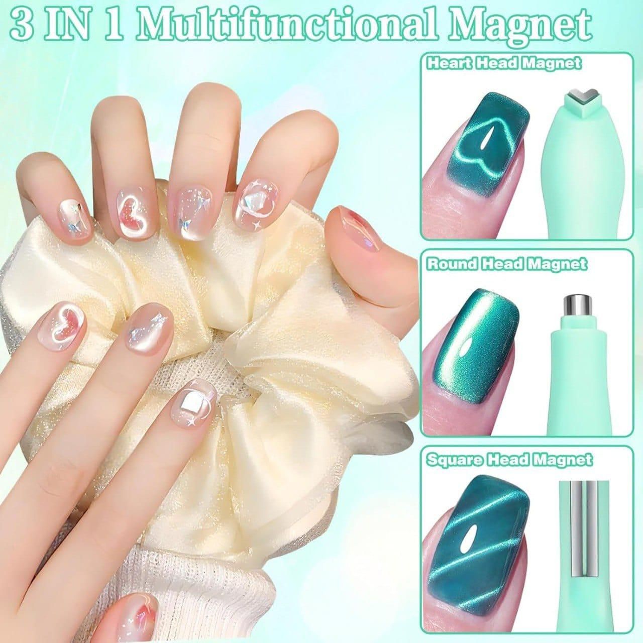 3 in 1 Cat Eye Nail Magnet Tool for Gel Polish – Professional Nail Art Design Tool (Pack of 2)