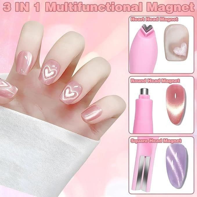 3 in 1 Cat Eye Nail Magnet Tool for Gel Polish – Professional Nail Art Design Tool (Pack of 2)