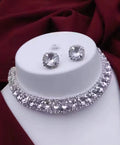 AD stone silver plated choker set with matching earrings for women