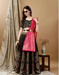 Black Banarasi art silk lehenga choli for women front view