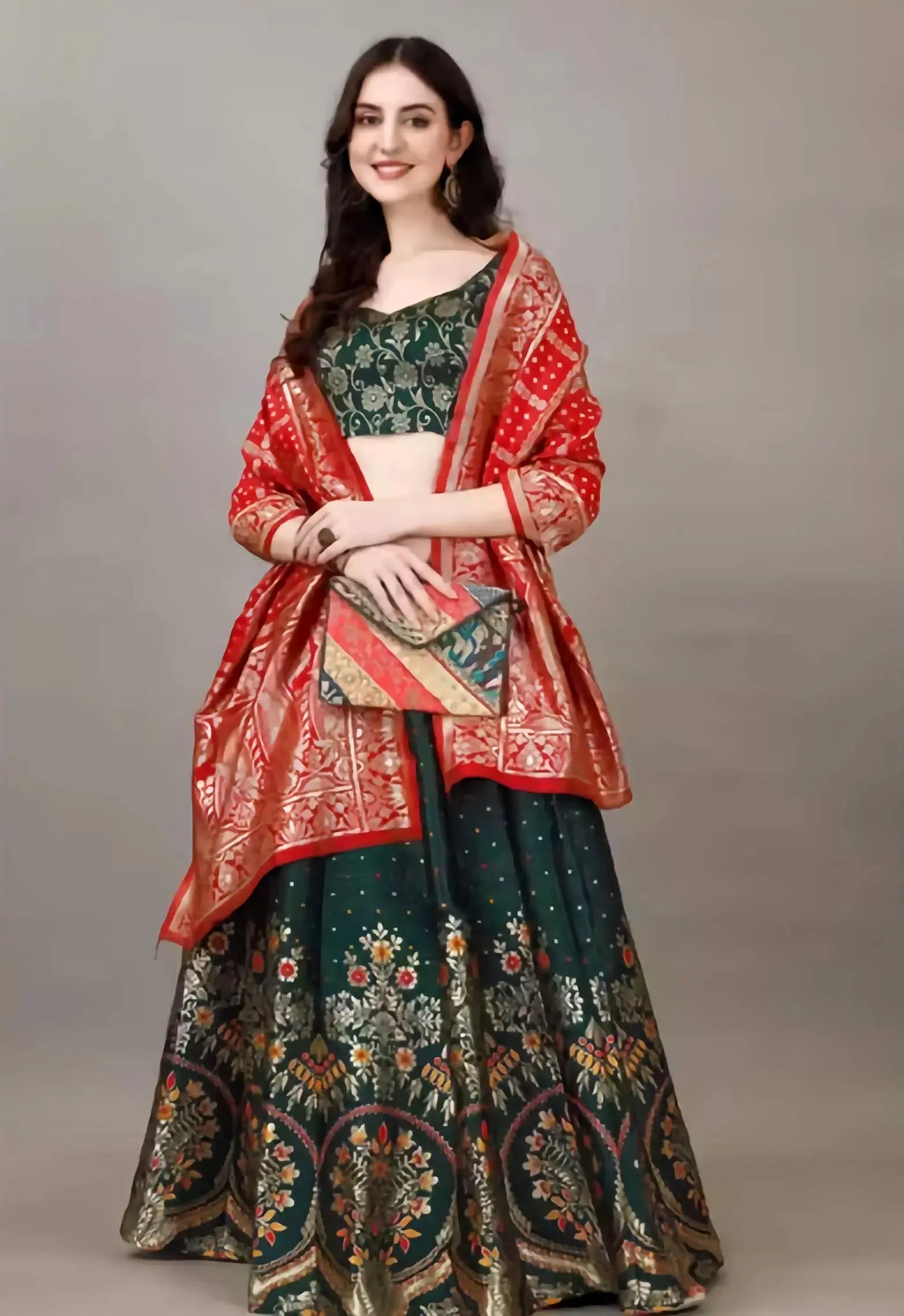 Banarasi art silk jacquard lehenga choli styled for wedding and party wear