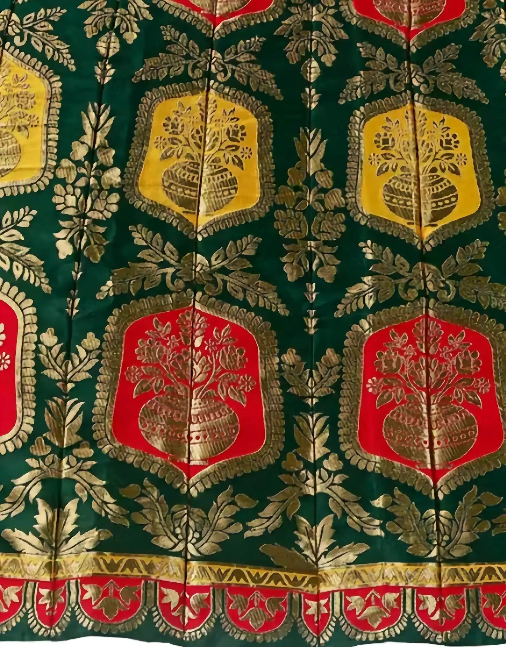 Detailed view of jacquard ethnic motifs on Banarasi lehenga skirt
