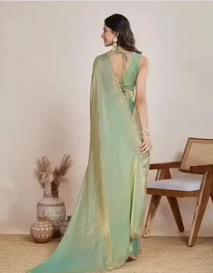 Back view of solid chiffon saree with rich border