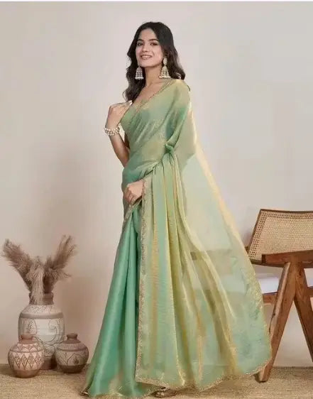 Solid chiffon blouse fabric included with saree