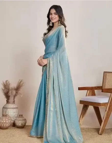 Solid chiffon blouse fabric included with saree