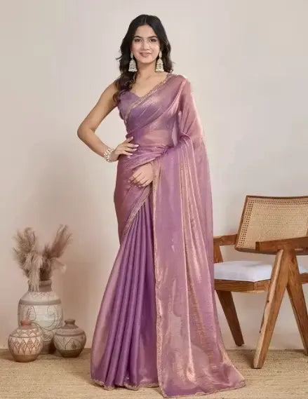 Crush chiffon saree with rich border and matching blouse for women