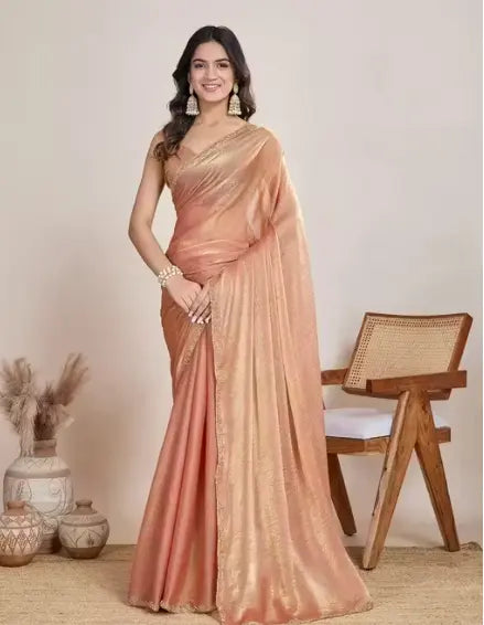 Styling idea for solid crush chiffon saree women