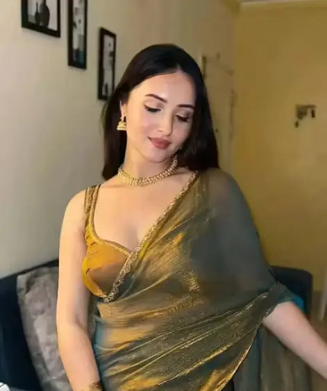 Yellow crush chiffon saree lightweight festive wear