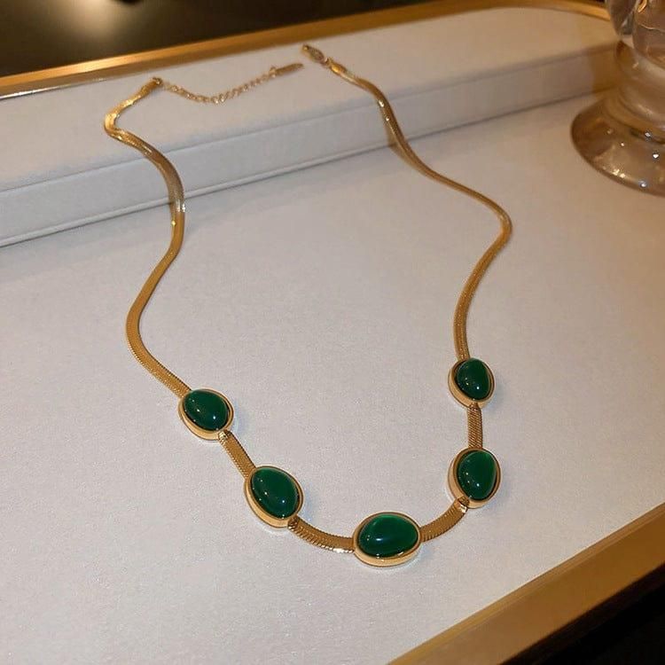 Elegant green crystal necklace set for women with matching bracelet