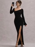 Full sleeve black bodycon maxi dress for women styled for party and evening wear