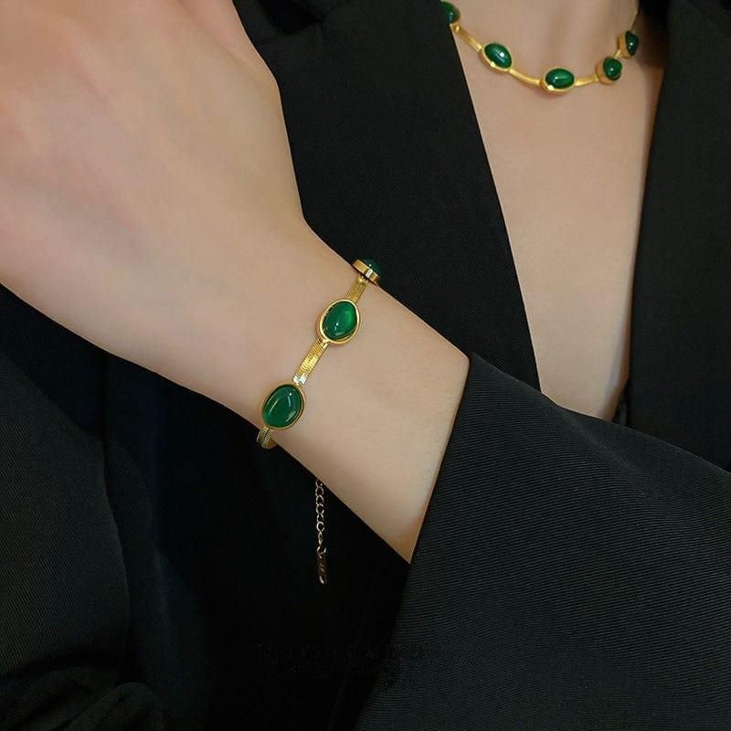 Gold plated green crystal jewelry set for women party and casual wear