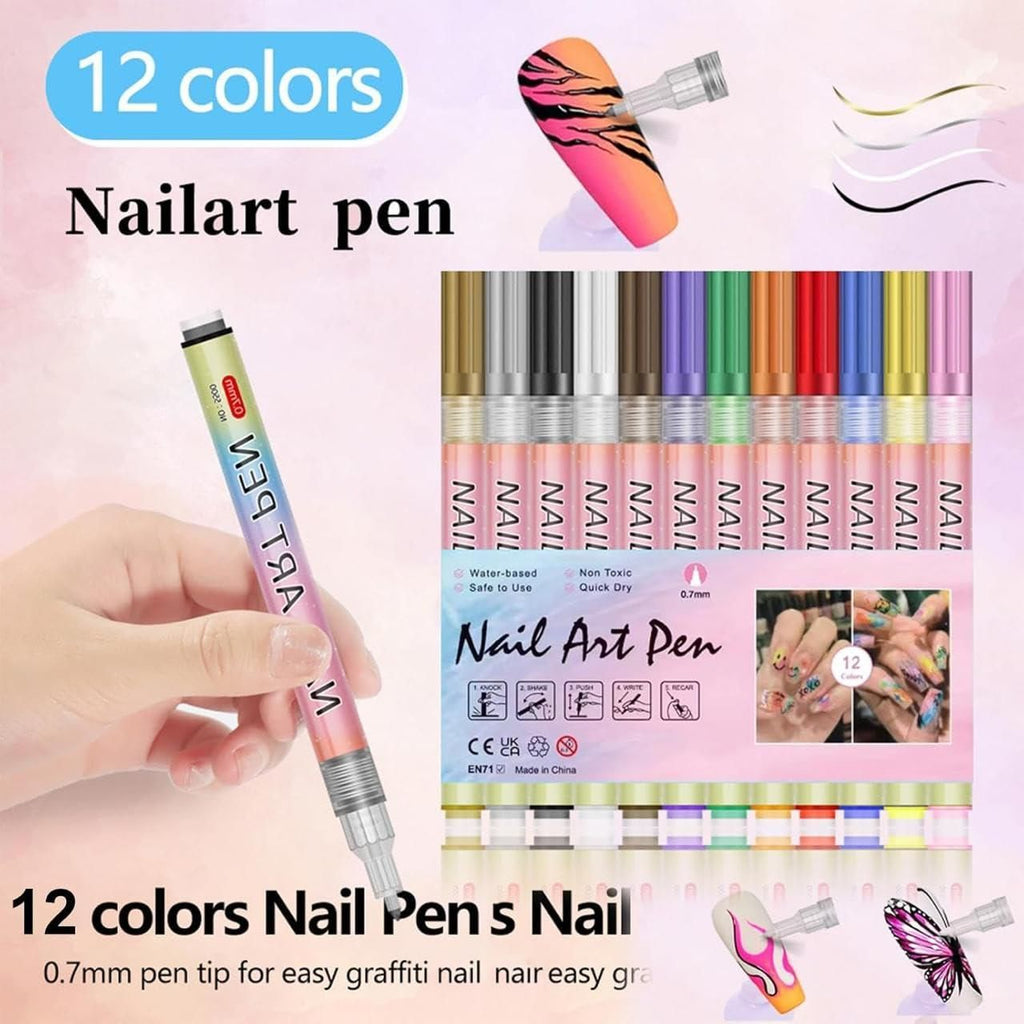 Party-ready nails decorated using Nail Art Pens Set of 12 Colors