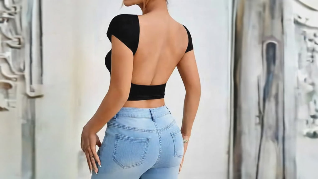 Short video of backless lycra top for women showing backless design and fit