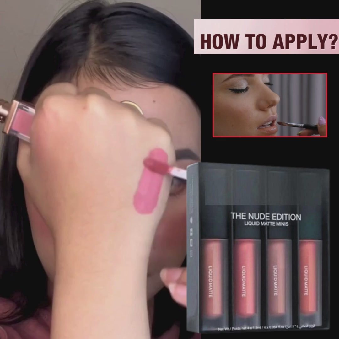 Demo video of Nude Red Edition Liquid Lipstick Set of 4 showing shades, texture, and smooth application