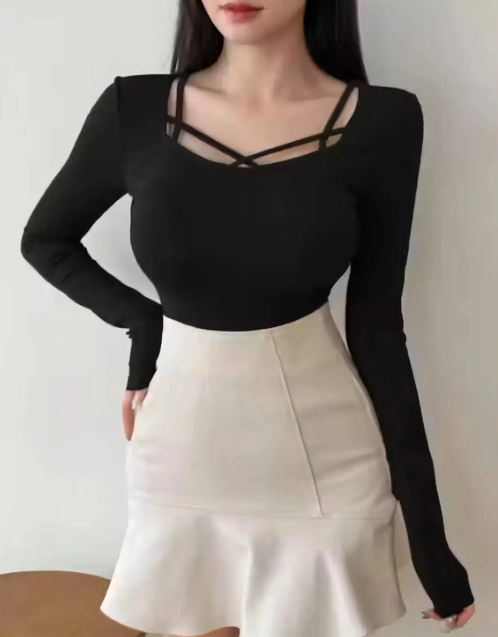 Square neck cotton blend crop top fabric close up