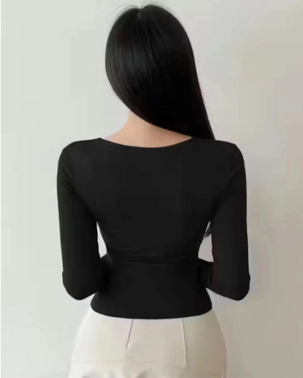 Women square neck crop top back view solid design