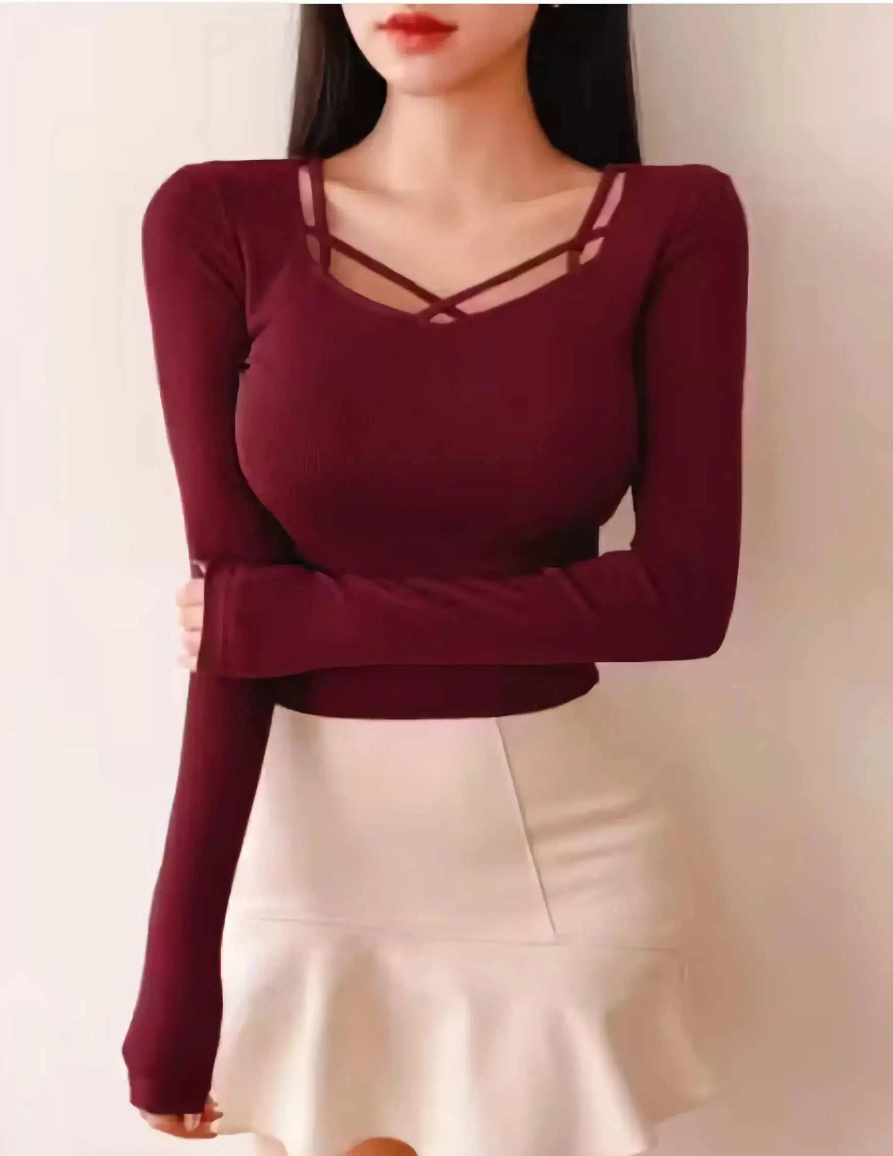 Women’s square neck cotton blend crop top front view