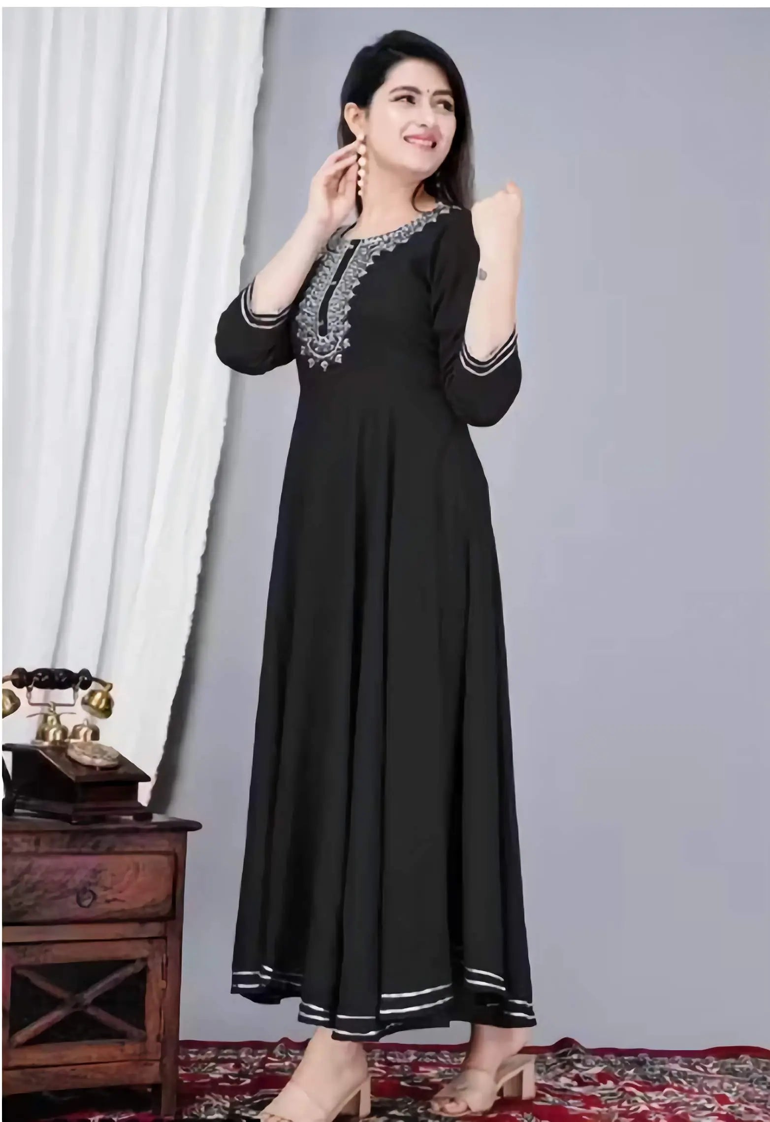 Black solid color rayon Anarkali kurti for party and festive wear