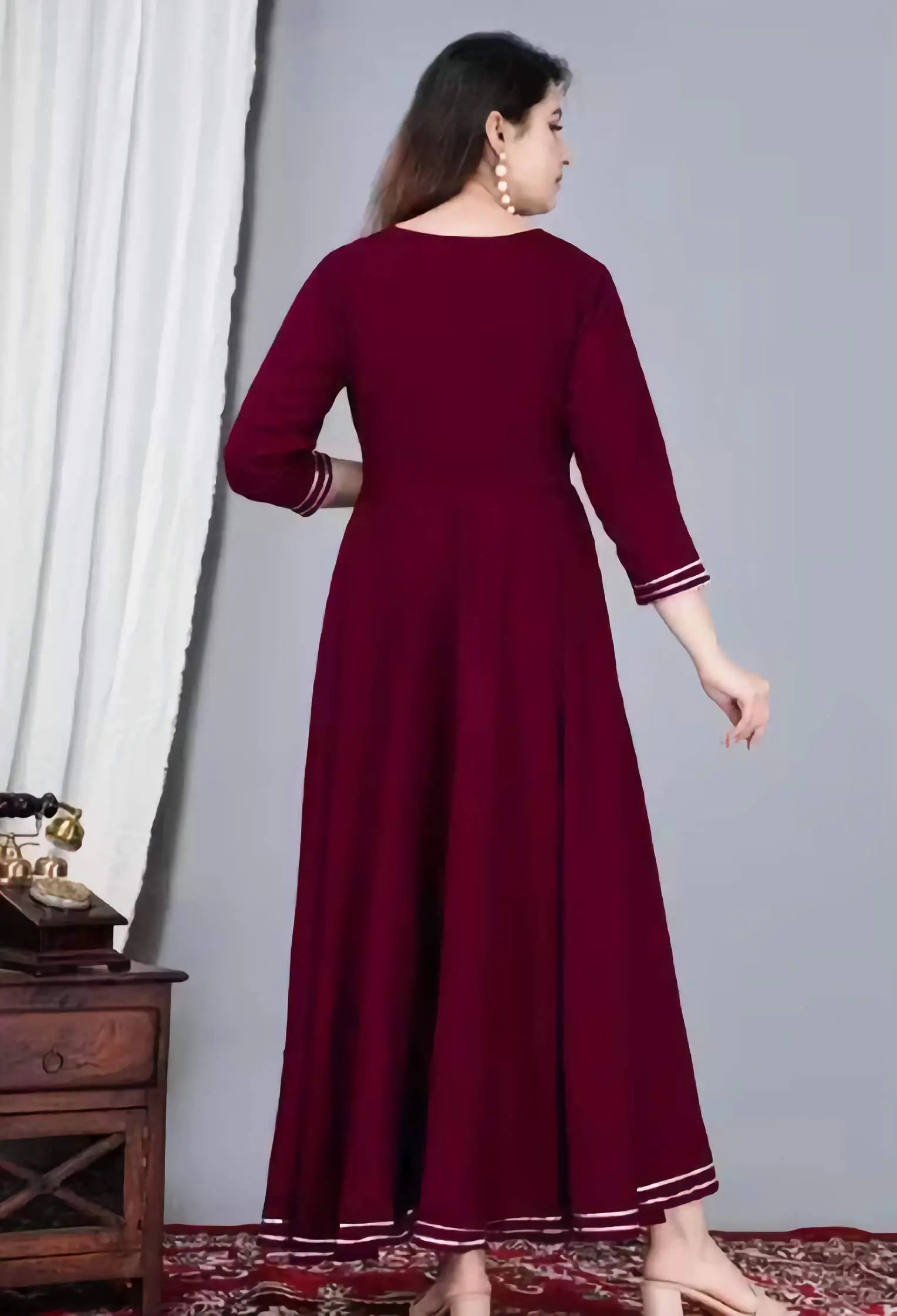 Maroon flared Anarkali kurti for women in breathable rayon fabric