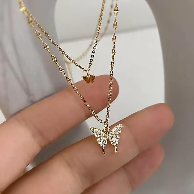 Zircon butterfly clavicle chain necklace for women in gold finish